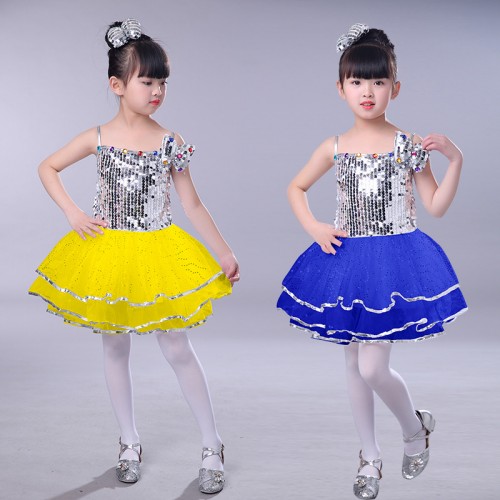 Children jazz dance costumes sequined kindergarten princess girls modern dance singers dancers stage performance outfits